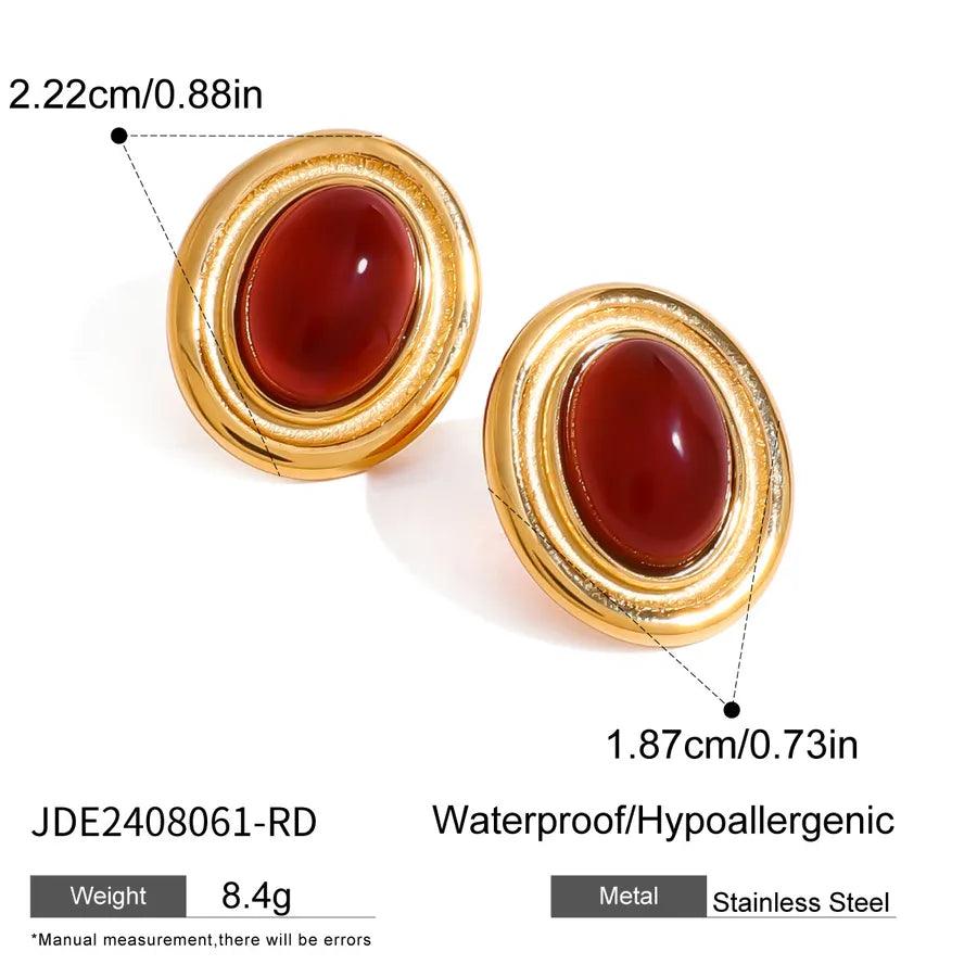 1 Pair Vintage Style Classic Style Geometric Plating 304 Stainless Steel Agate Ear Studs - Lilah jewellery boutique 