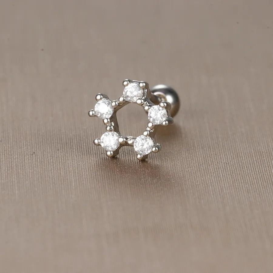 1 piece sweet simple style flower plating inlay titanium steel zircon ear studs - Lilah jewellery boutique 
