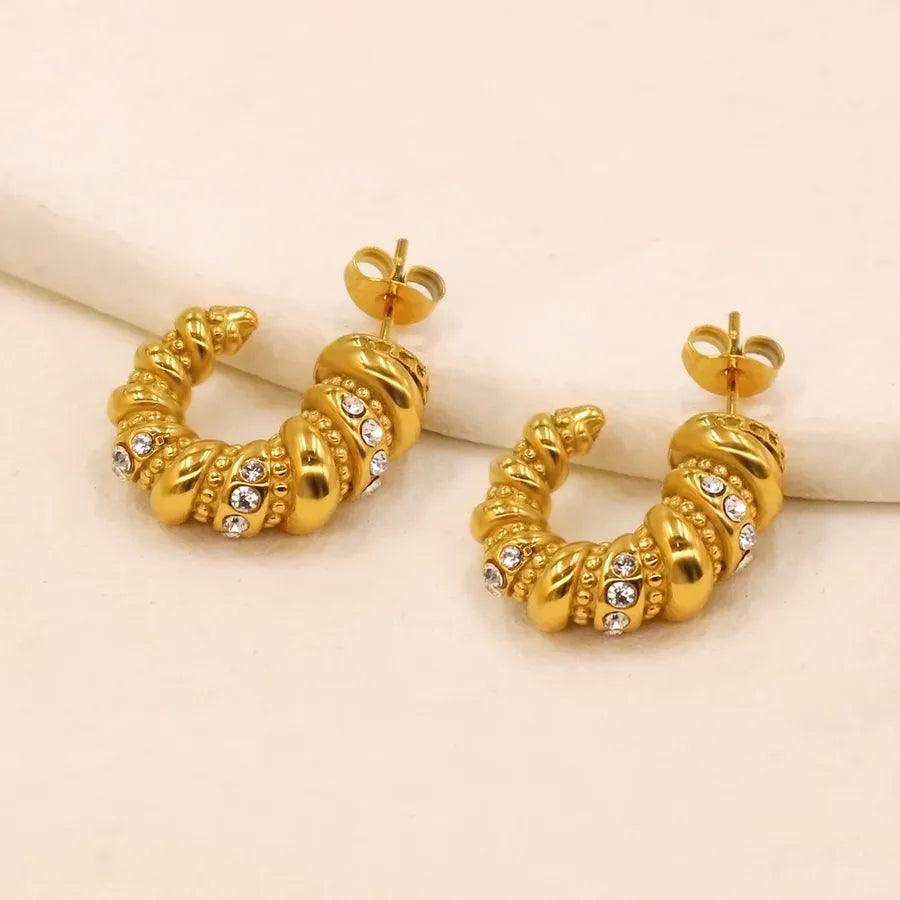 1 Pair Retro Geometric Plating Inlay 304 Stainless Steel 316 Stainless Steel Rhinestones 18K Gold Plated Ear Studs - Lilah jewellery boutique 