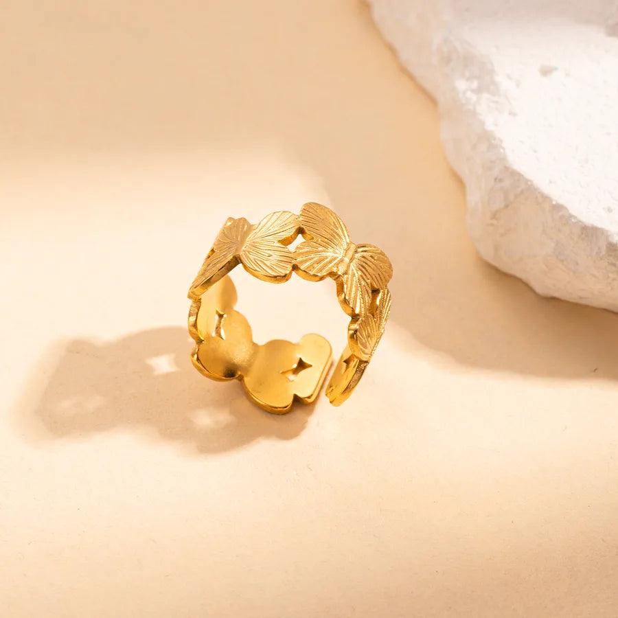 Wholesale Jewelry Simple Style Leaves Solid Color Butterfly Titanium Steel Open Rings - Lilah jewellery boutique 