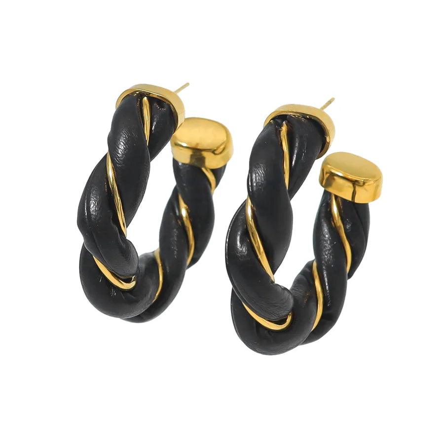 1 Pair Vacation Commute IG Style C Shape Plating 304 Stainless Steel Artificial Leather Earrings - Lilah jewellery boutique 