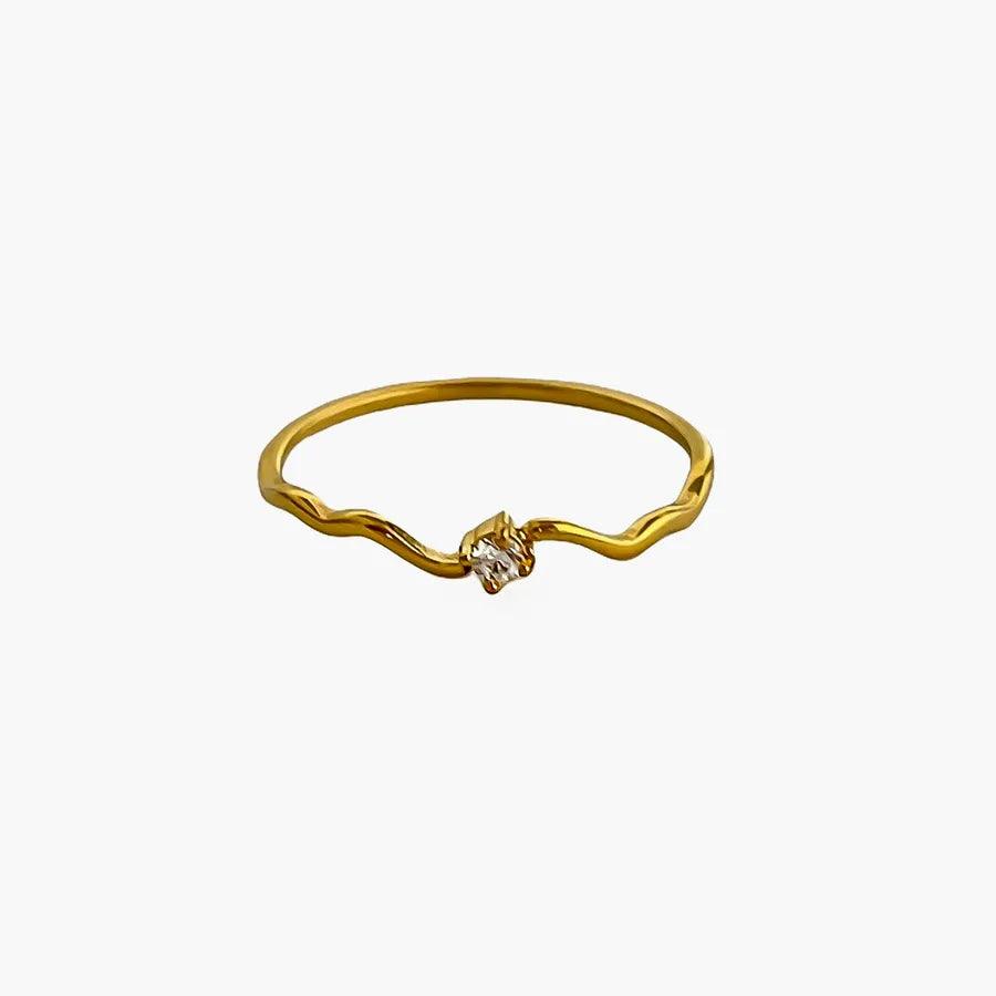 Wholesale Jewelry Commute Korean Style Geometric 316L Stainless Steel Zircon 18K Gold Plated Irregular Inlay Rings - Lilah jewellery boutique 